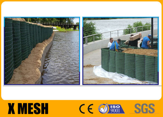 سیم گالوانیزه جوش داده شده دیوار سنگر هسکو با ژئوتکستایل سبز برای سیلاب دیوار دفاعی